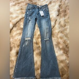 Stylish Distressed Denim Flare Jeans